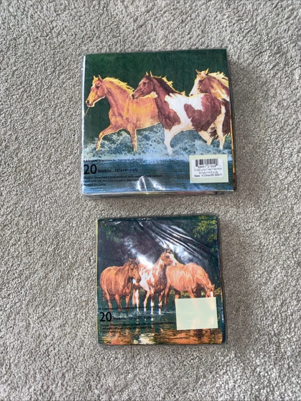 VTG Evergreen Horses Equestrian Cocktail & Luncheon‎ Napkins Set New Deadstock